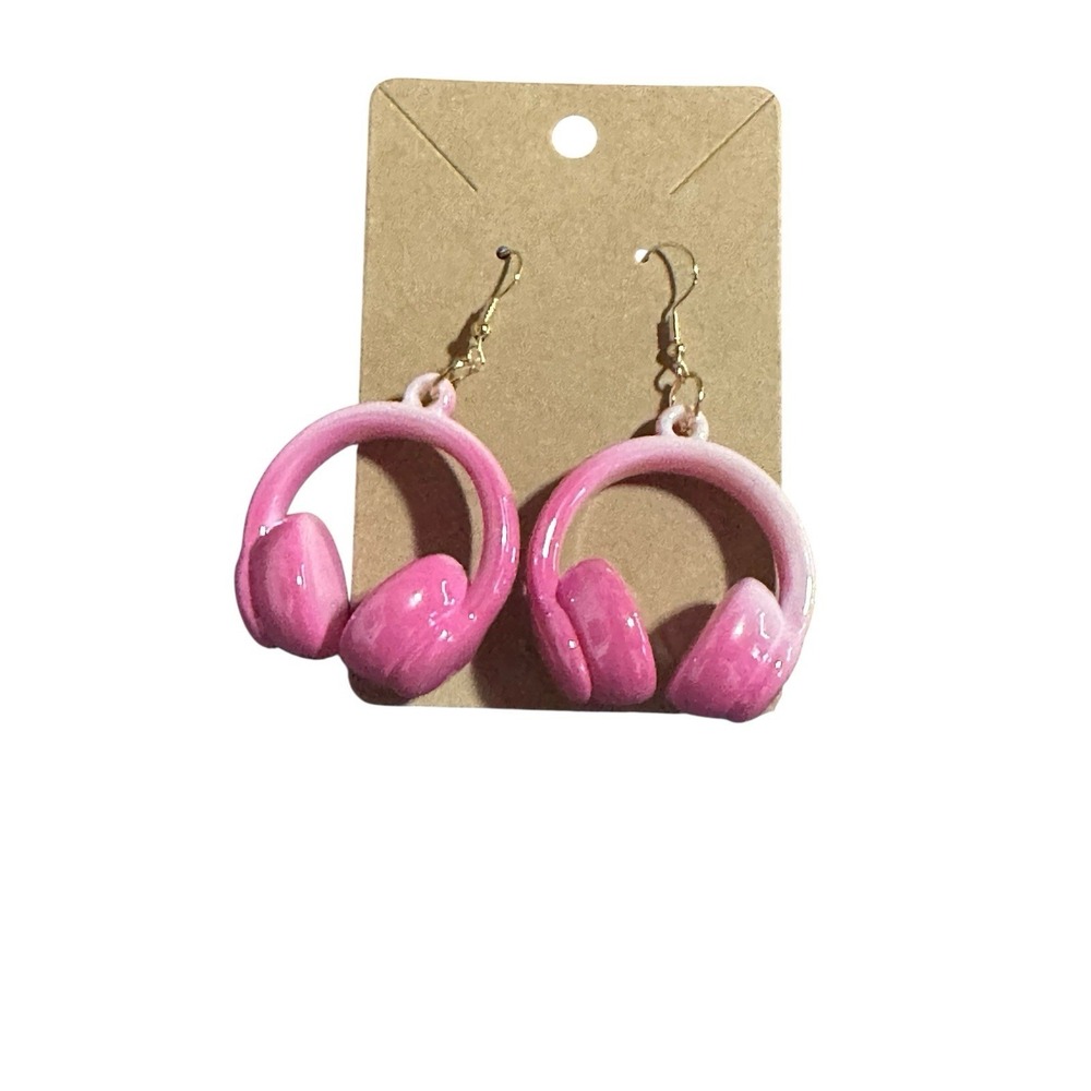 Pink Headphone Dangle Earrings Y2K Gamer Girl Music Jewelry Ombre Pink